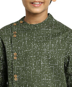 Manet Boys Full Sleeves Dot Printed Ethnic Shirt - Olive Green
