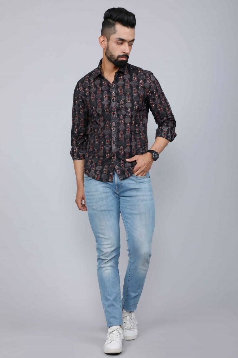 Miravan Men's Black Slim Fit Full Sleeves Shirt