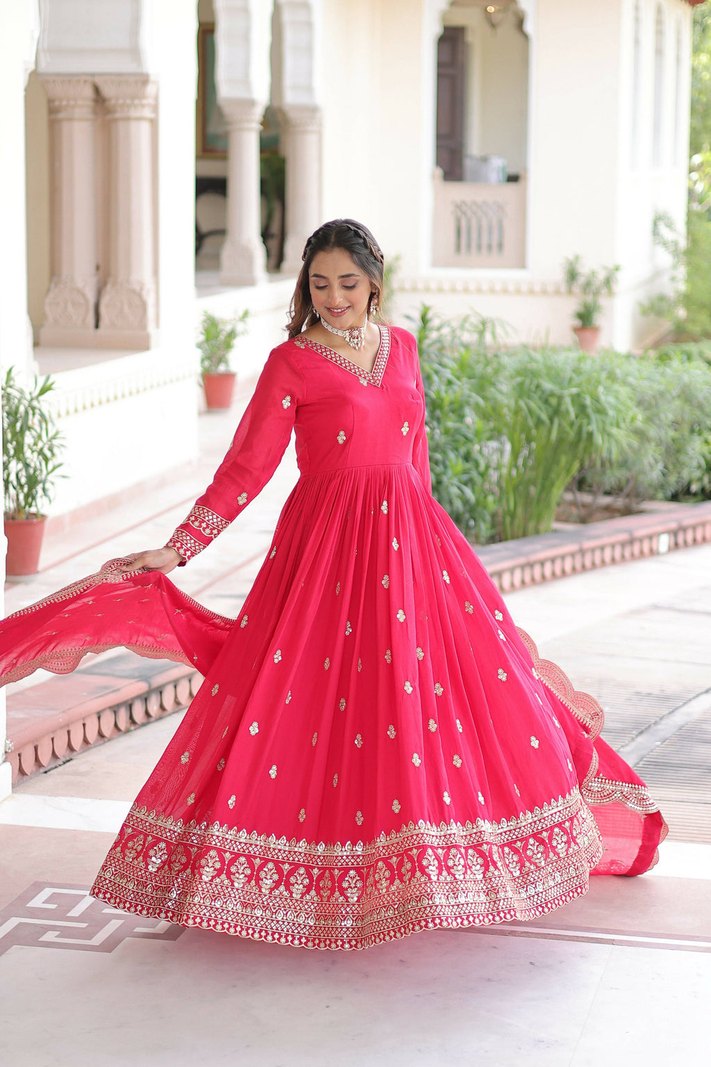 Joban Fashion Pink Readymade Kurta Set With Sequence embroidery Work - Distacart