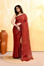 Piyari Fashion Women's Maroon Embellished Cotton Blend Zari Check Handloom Saree - Distacart
