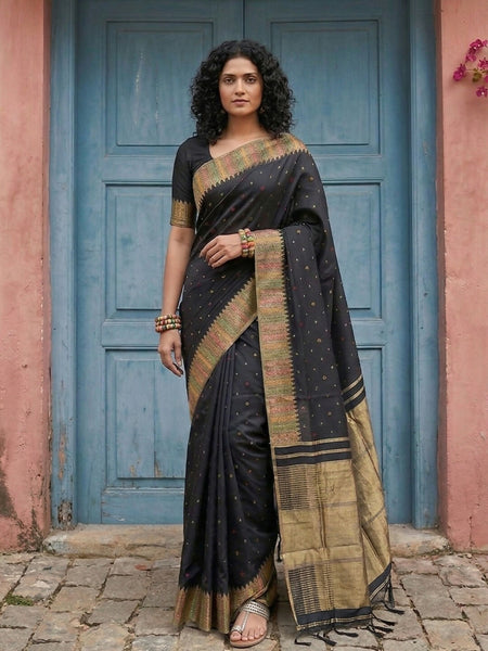 Shree Shyam Fashion Black Silk Blend Saree