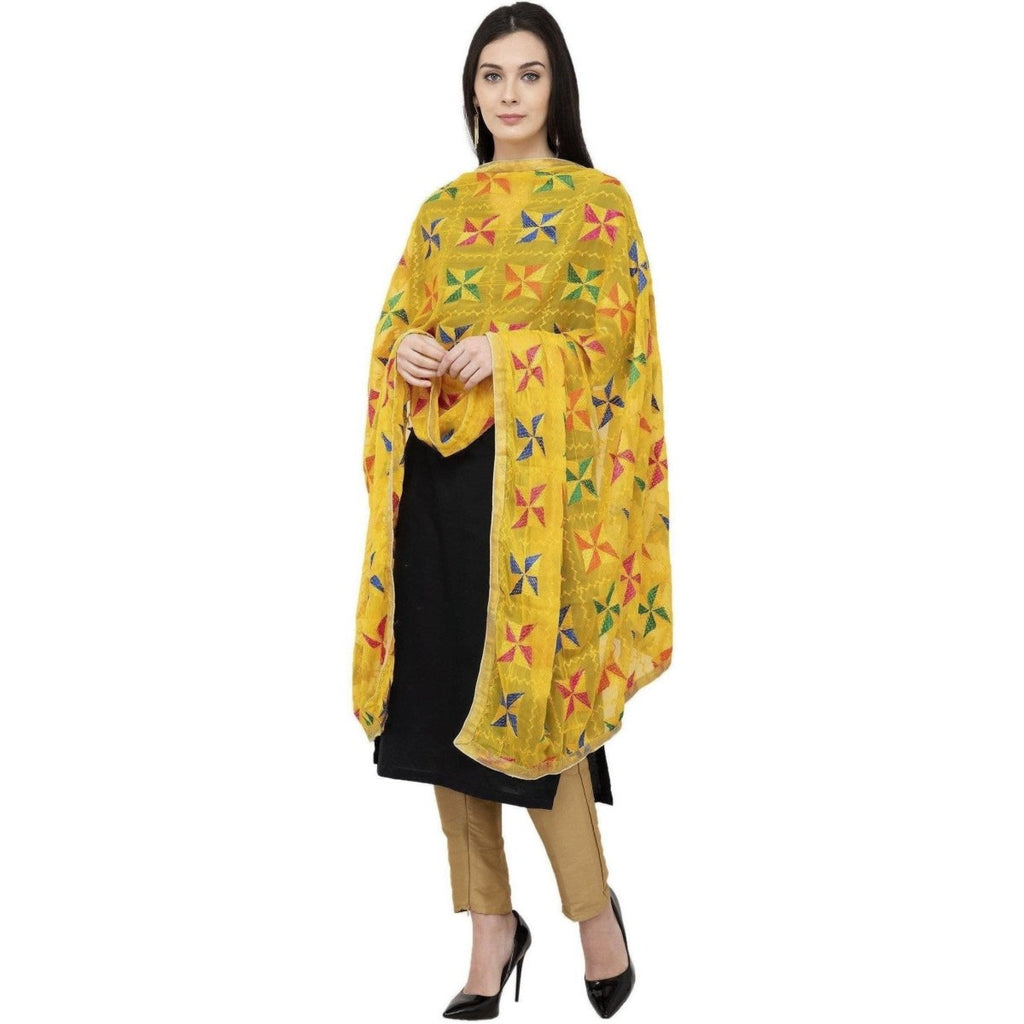 A R Silk Pakka Phulkari Fancy Dupatta Color Yelllow Dupatta or Chunni