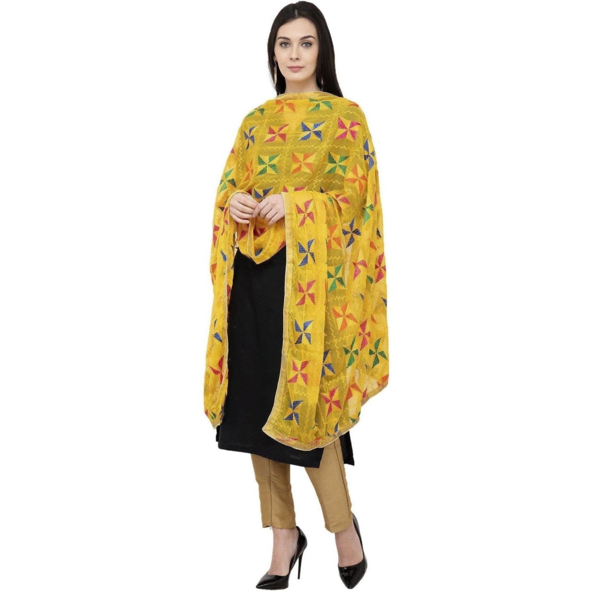 A R Silk Pakka Phulkari Fancy Dupatta Color Yelllow Dupatta or Chunni