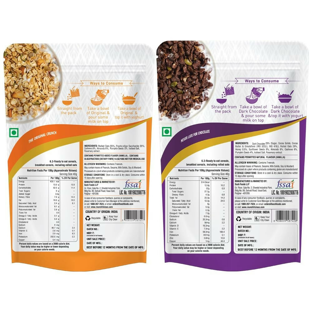 Munchilicious Granola Combo Pack - Original & Dark Chocolate Combo