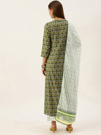 HERE&NOW Women Ethnic Motifs Printed Empire Pure Cotton Kurta with Palazzos & With Dupatta