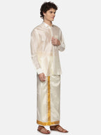 Sethukrishna Men Cream Art Silk Gold Zari Border Dhoti - Distacart
