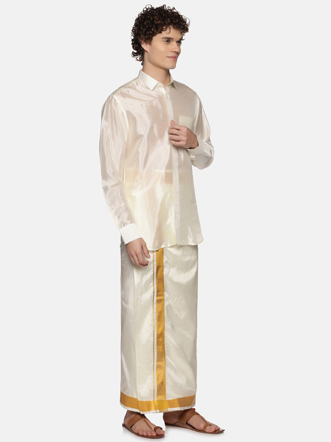 Sethukrishna Men Cream Art Silk Gold Zari Border Dhoti - Distacart