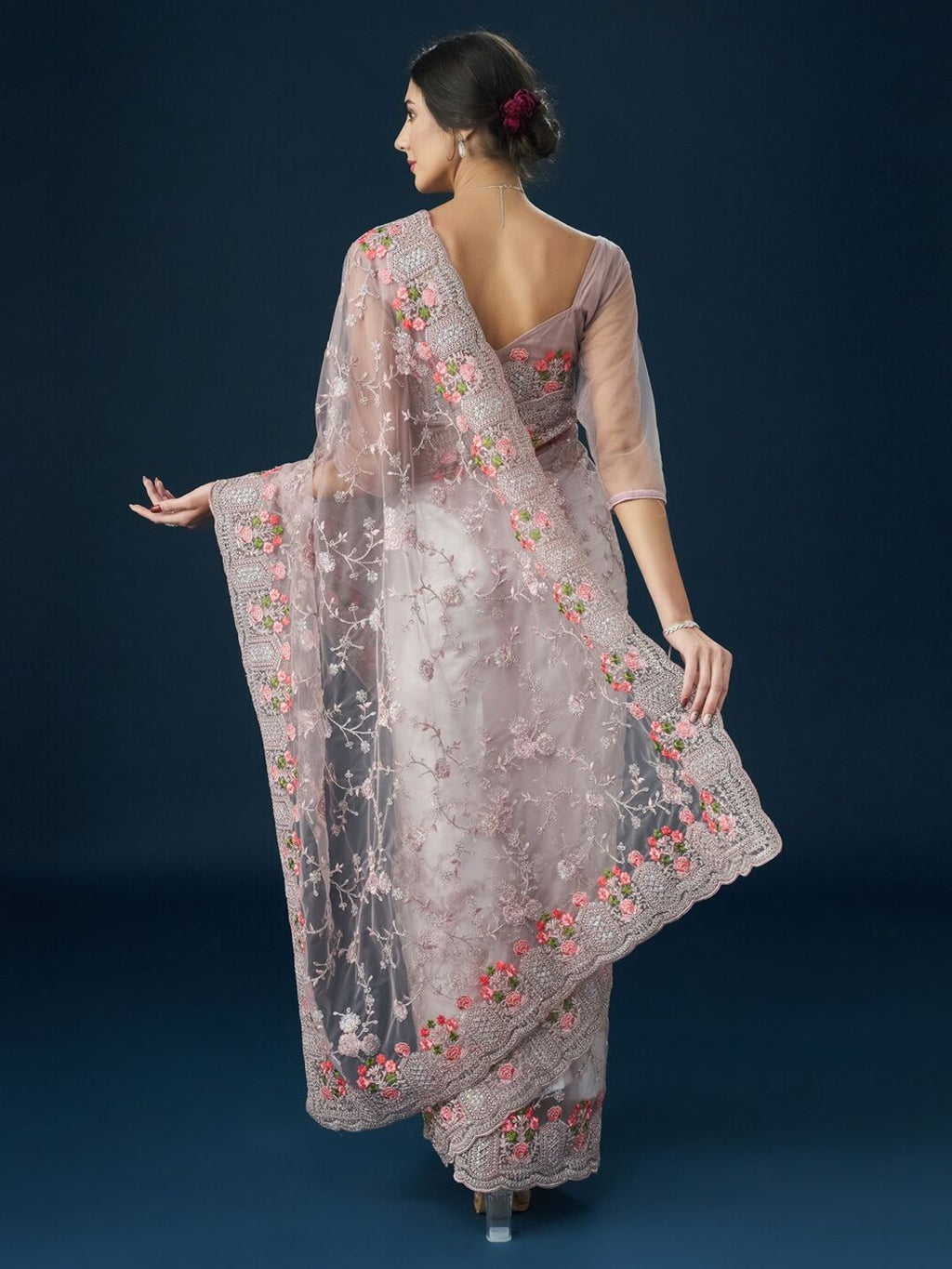 kasee Floral Embroidered Net Saree