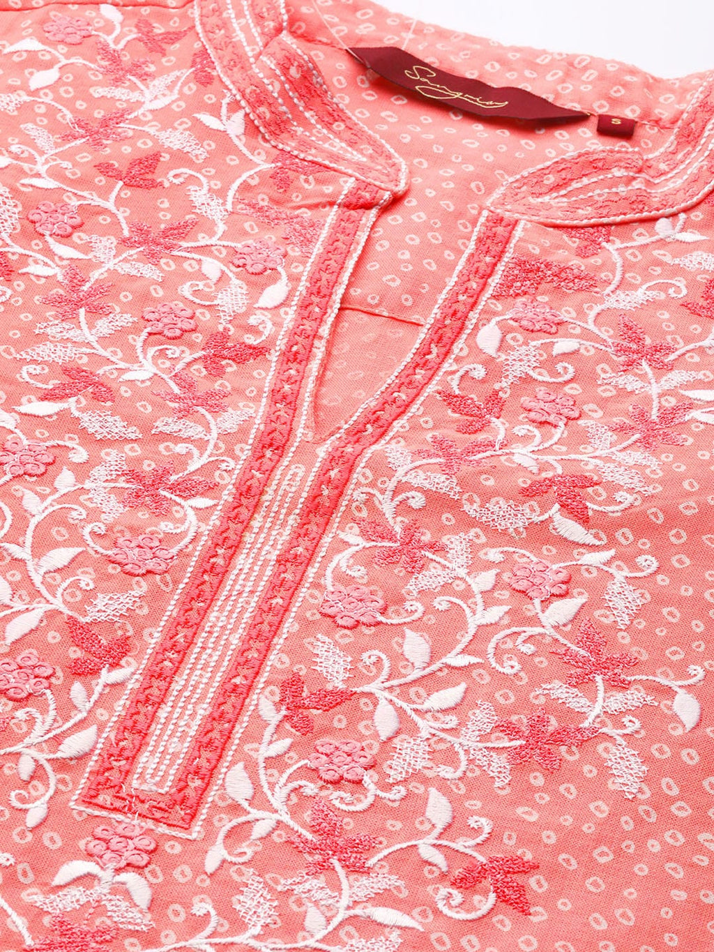Sangria Women Pink Bandhani Printed Thread Work Pastels Kurta