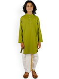 Sethukrishna Boys Green Angrakha Pure Cotton Kurta with Churidar
