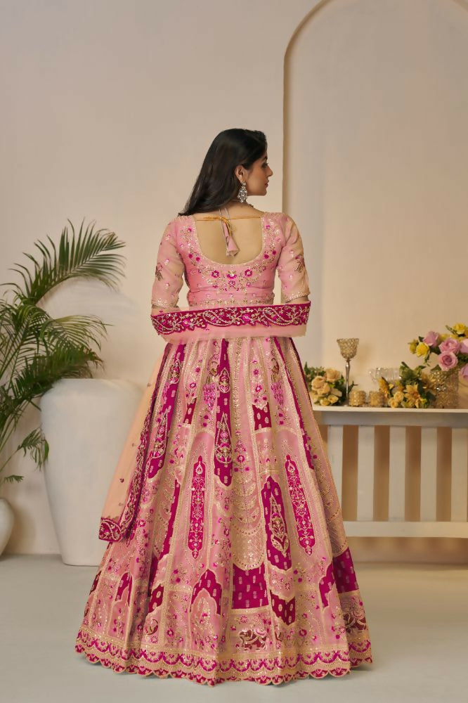 Kesar Fab Orange Banarasi Silk Embroidered Lehenga