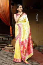 Very Much Indian Handloom Pure Silk Paithani Pastel Light Yellow - Distacart