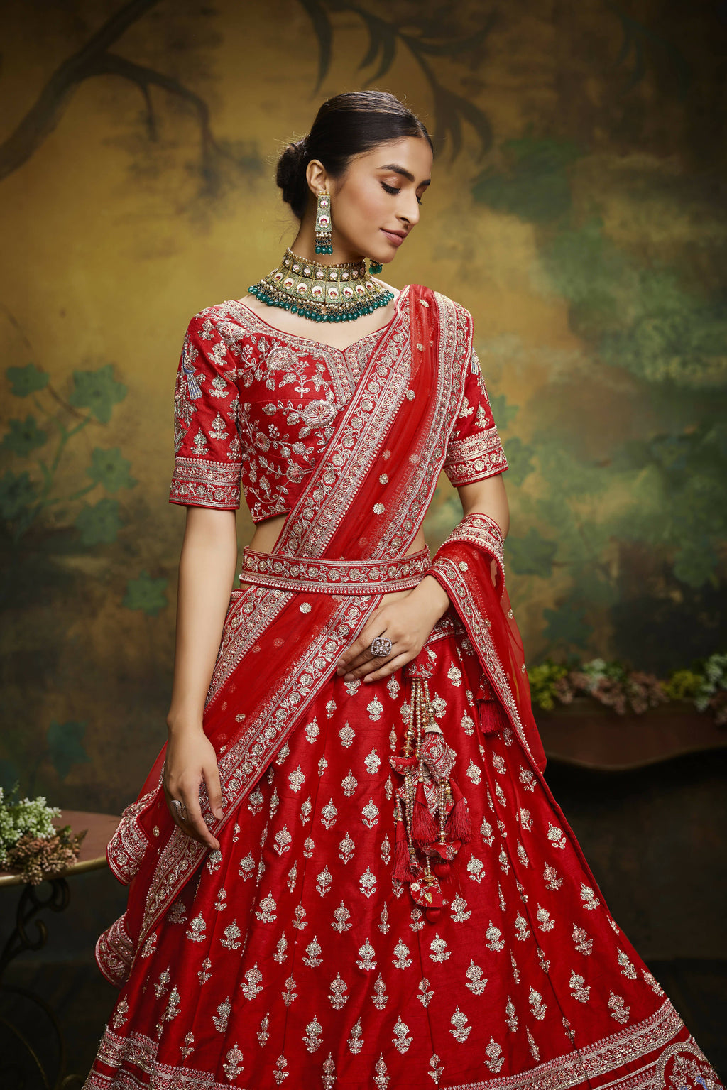 House of Panchhi Red Pure Silk Moti & Zarkan heavy embroidery Lehenga choli & Dupatta