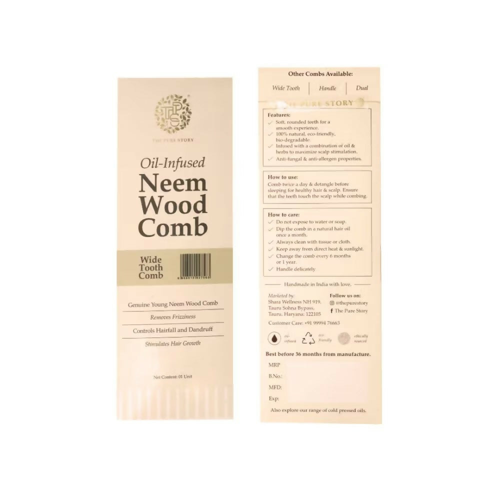 The Pure Story Oil Infused Neem Wood Wide Tooth Comb - Distacart