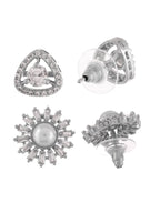 Shoshaa Set of 2 Silver-Toned Ad Stones Contemporary Studs Earrings - Distacart