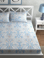 CHHAVI INDIA Blue & White Ethnic Motifs 210 TC King Bedsheet with 2 Pillow Covers