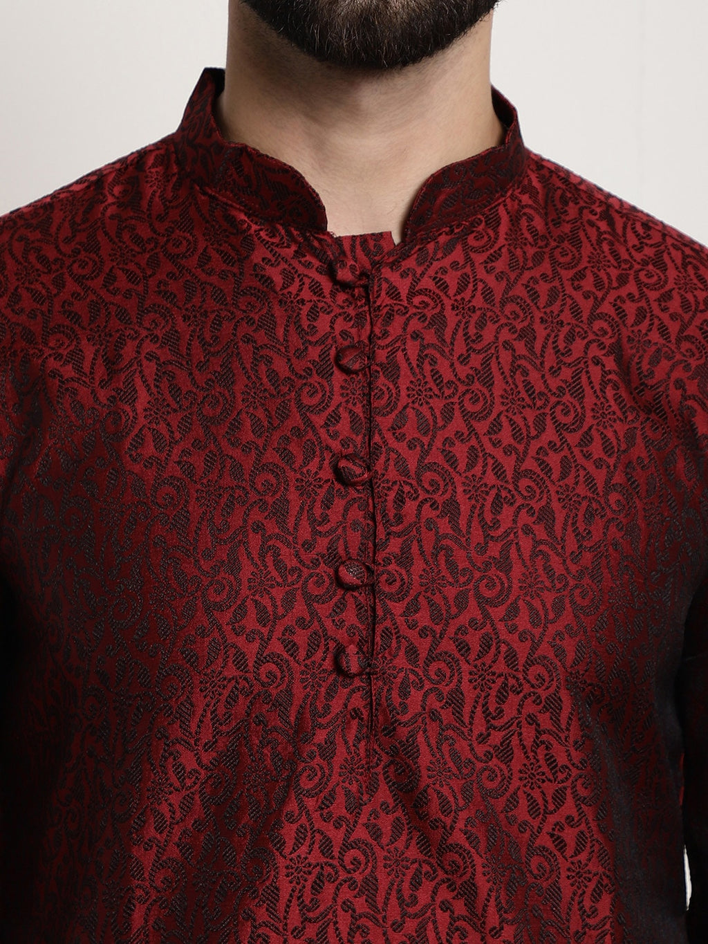 Sojanya Men Maroon Printed Straight Kurta