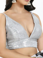 Joban Fashion Silver Sequin Padded Blouse With V Neck Sleeveless - Distacart