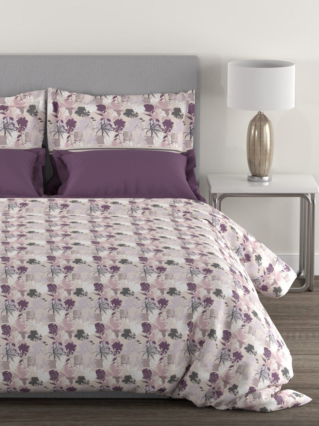 MYTRIDENT Mauve White Floral Cotton 144 TC Queen Bedsheet With 2 Pillow Covers - Distacart