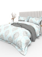 THE WHITE MOSS Blue & Grey Ethnic Motifs 350 TC Cotton King Bedsheet with 2 Pillow Covers