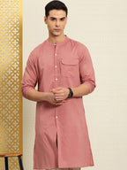 House of Pataudi Rozana Band Collar Pure Cotton Kurta