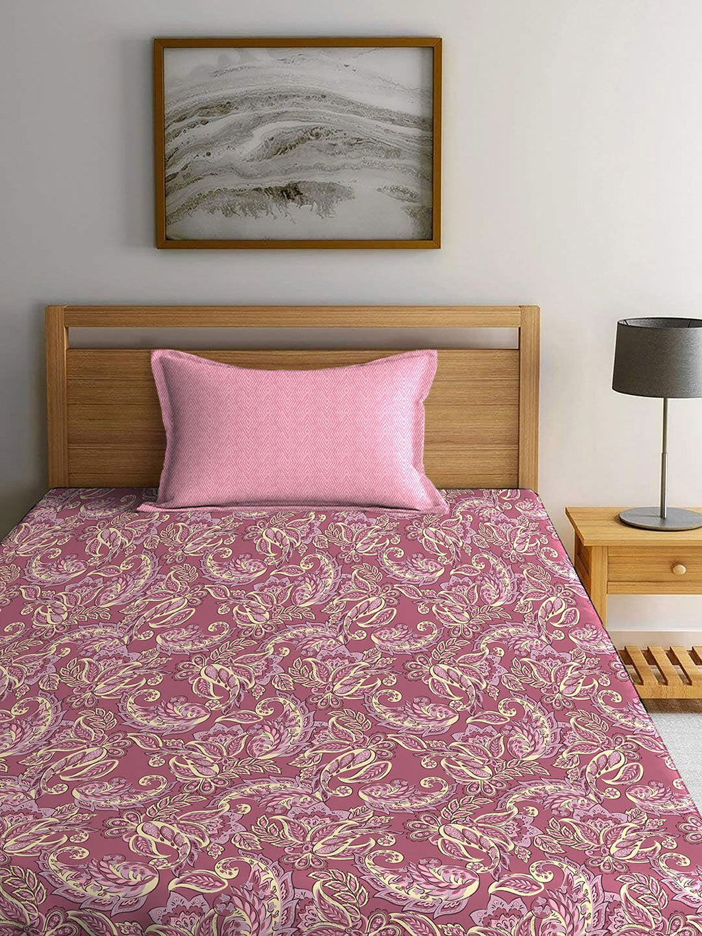 MYTRIDENT Maroon & White Ethnic Motifs Cotton 120 TC Single Bedsheet With 1 Pillow Cover