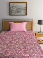 MYTRIDENT Maroon & White Ethnic Motifs Cotton 120 TC Single Bedsheet With 1 Pillow Cover