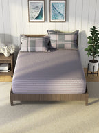 Nautica Grey & Blue Striped Cotton 160 TC King Bedsheet With 2 Pillow Covers