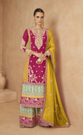 Anaita Red Chinon Suit with Embroidery Coding Sequence Work - Distacart