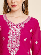 HERE&NOW Ethnic Motifs Embroidered Thread Work Georgette Kurta