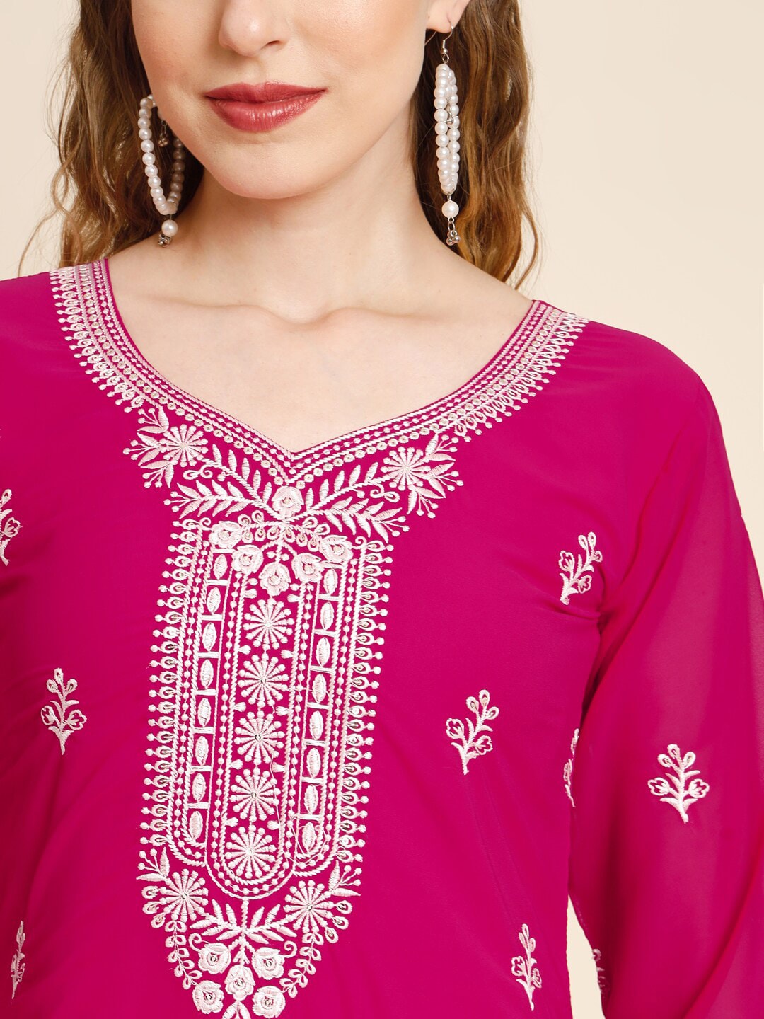 HERE&NOW Ethnic Motifs Embroidered Thread Work Georgette Kurta