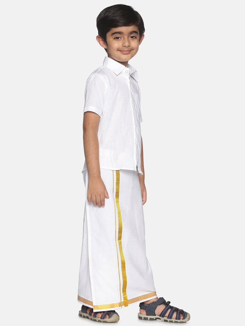 Sethukrishna Boys White & Gold-Toned Shirt with Dhoti
