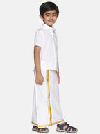 Sethukrishna Boys White & Gold-Toned Shirt with Dhoti