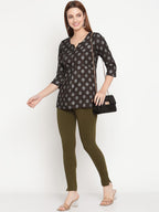 TAG 7 Women Olive Green Solid Ankle-Length Leggings