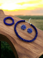 Inhanns Complete Look Crystal Statement 3-Piece Set (Adjustable Necklace + Earrings + Adjustable Bangle ) - Blue