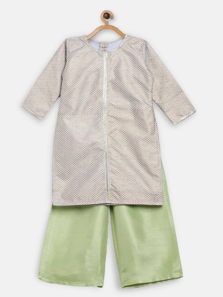 Ahalyaa Poly Silk Gold Printed Straight Kids Kurta With Palazzo For Girls