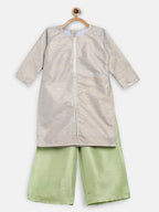 Ahalyaa Poly Silk Gold Printed Straight Kids Kurta With Palazzo For Girls
