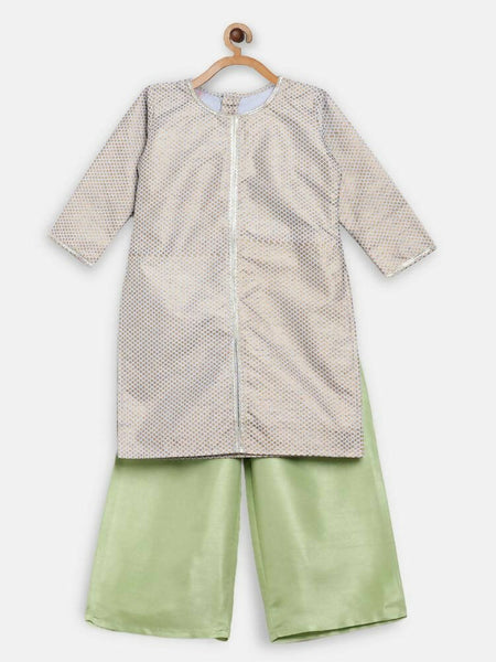 Ahalyaa Poly Silk Gold Printed Straight Kids Kurta With Palazzo For Girls