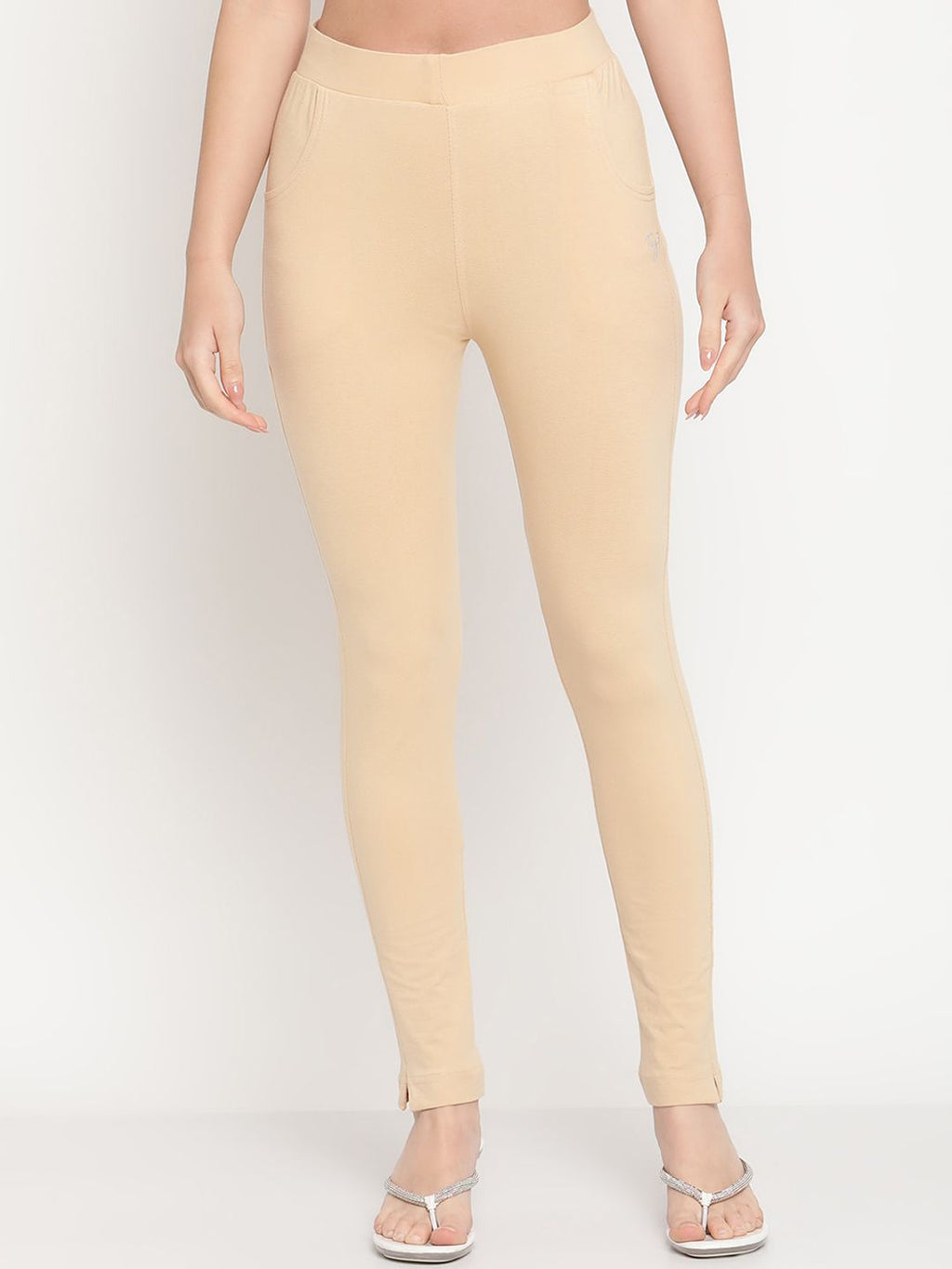 TAG 7 Women Beige & Maroon Pack of 2 Straight Fit Ankle-Length Leggings