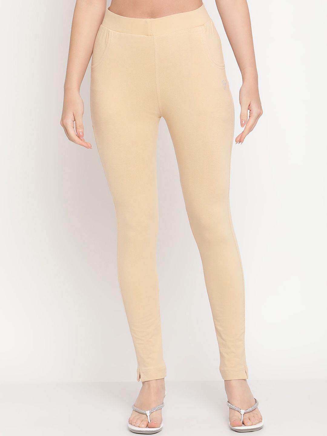 TAG 7 Women Beige & Maroon Pack of 2 Straight Fit Ankle-Length Leggings