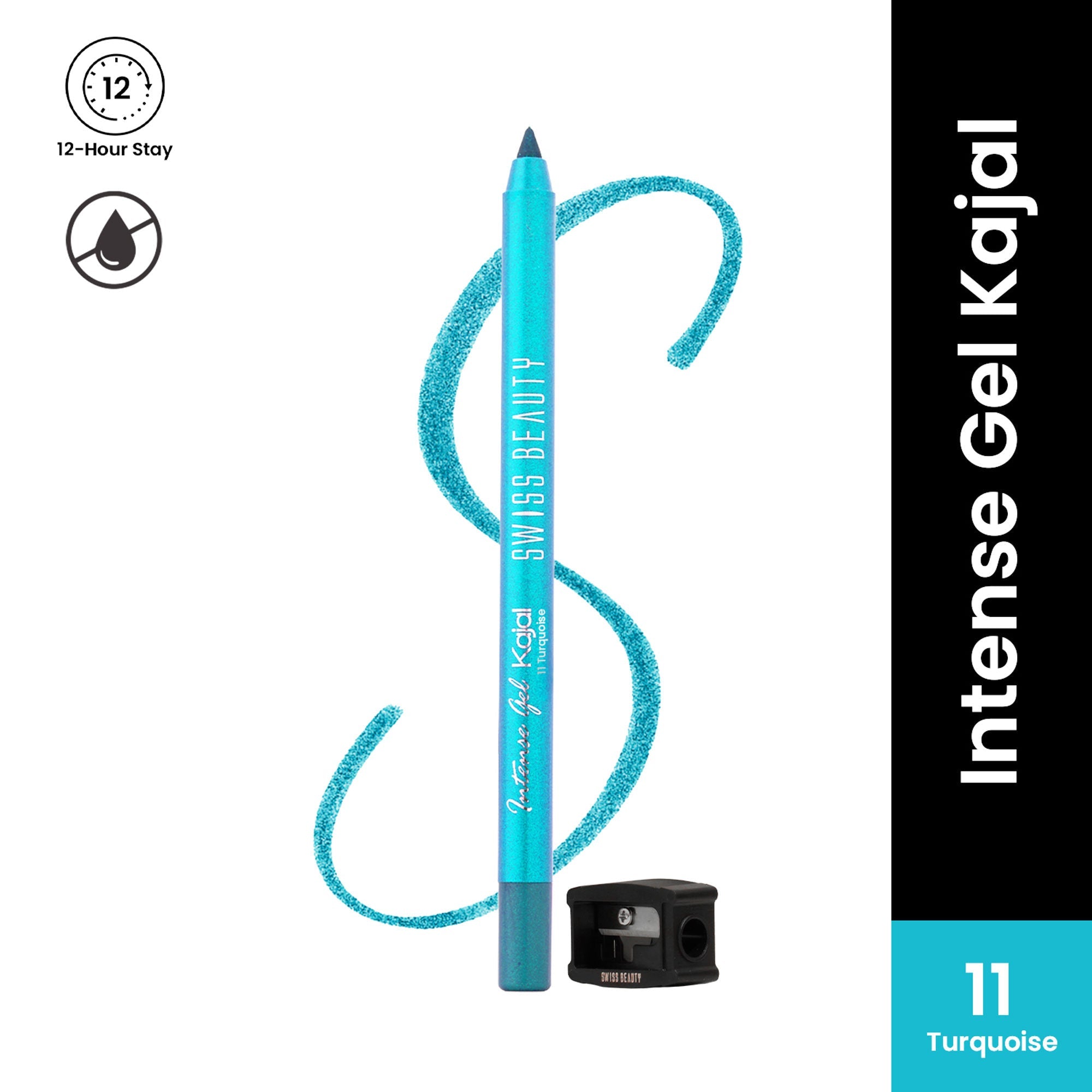 Swiss Beauty Intense Gel Kajal 12-Hour Stay Smudge-Proof with Sharpener - 8904325004441_11turquoise