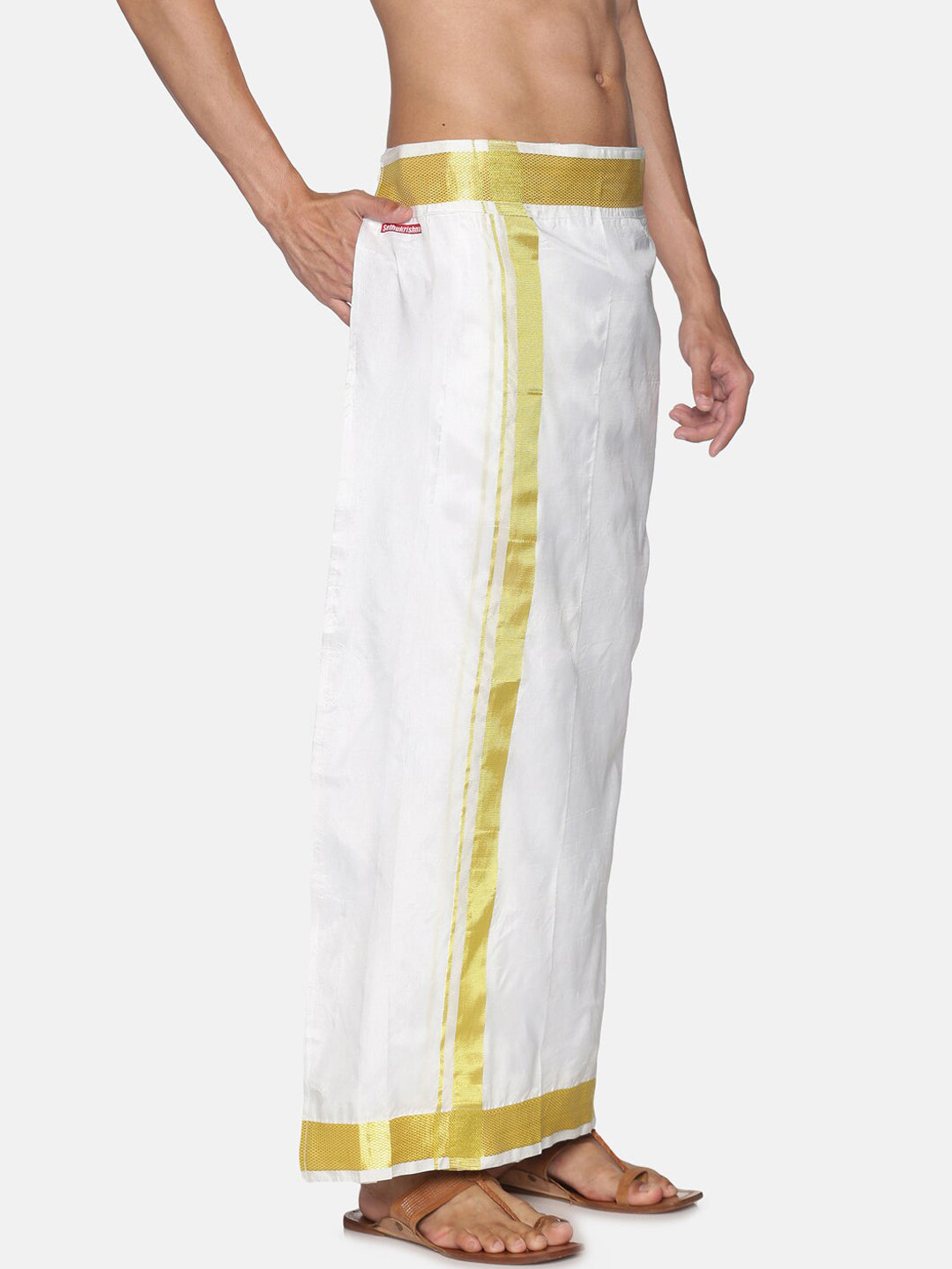 Sethukrishna White Solid Readymade Dhoti - Distacart