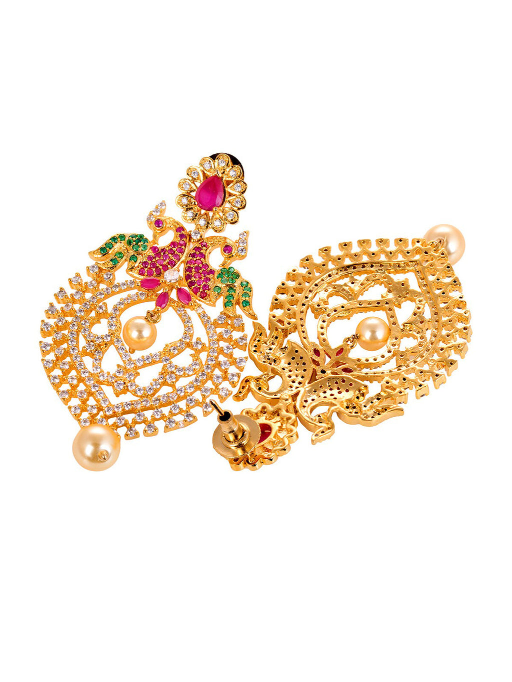 Saraf RS Jewellery Gold-Plated Green & Pink American Diamond Studded & Beaded Handcrafted Jewellery Set - Distacart