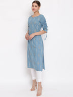 Janasya Blue Printed Straight Kurta - Distacart