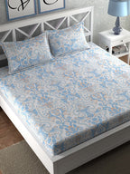 CHHAVI INDIA Blue & White Ethnic Motifs 210 TC King Bedsheet with 2 Pillow Covers