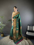 Joban Fashion Banarasi Dark Green Woven Soft Silk Saree - Distacart