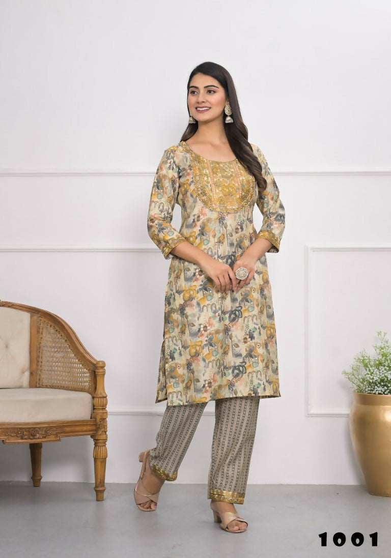 Festive Wear Ethnic Cream chanderi Stitched Suit - Anbazaar