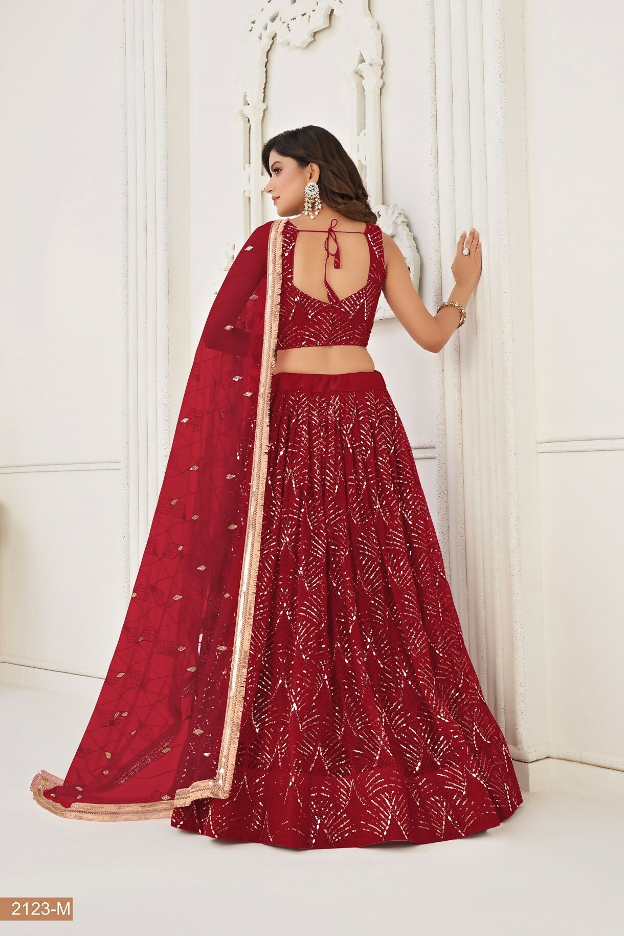 Eilara Maroon Thread Sequin Embroidered Net Lehenga Set
