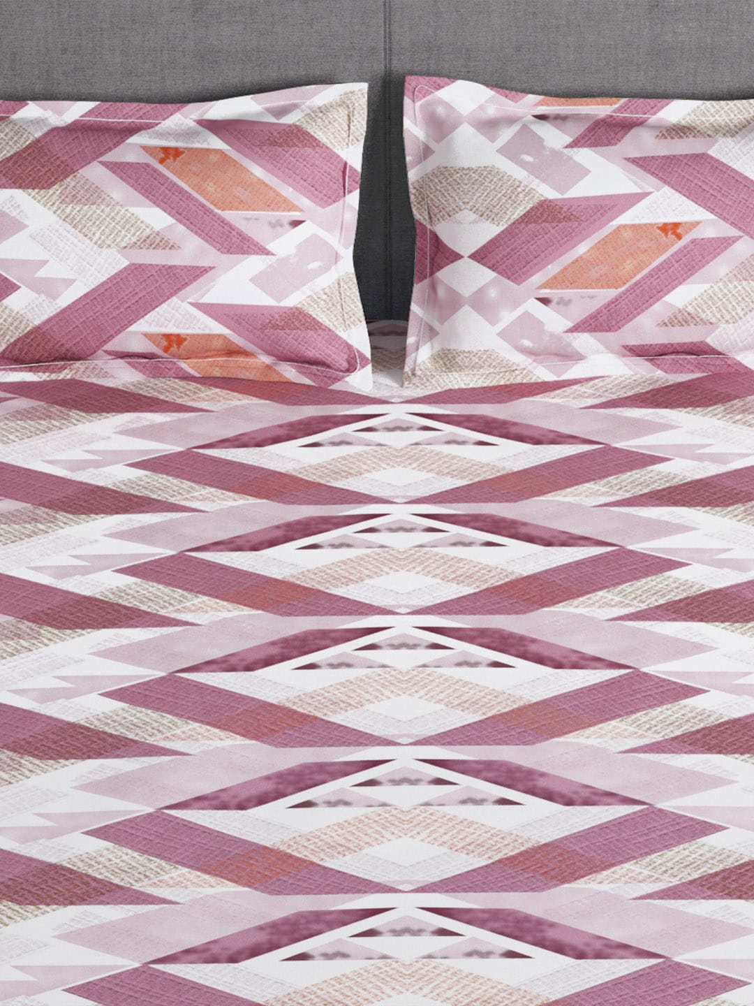 Story@home Arena Pink & White Geometric Printed 180 TC Bedsheet & Pillow Covers - Distacart