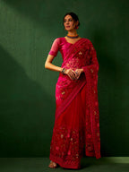 Sangria Embroidered Net Saree - Distacart